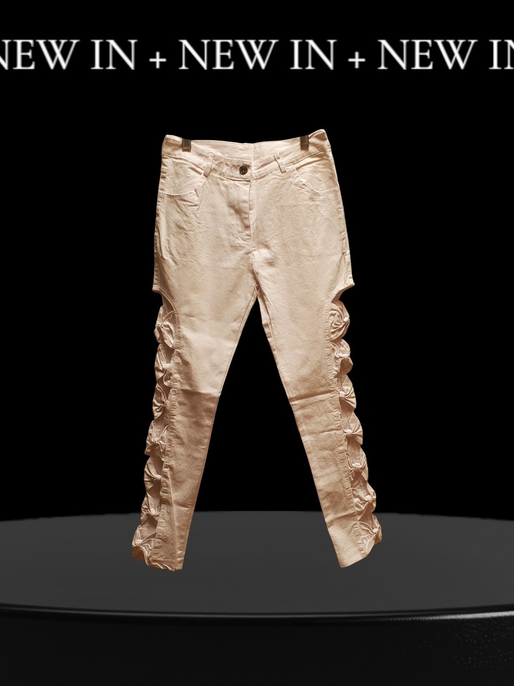 White Women's Skinny Jeans with Side Ruffle Detail - sS
